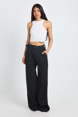 Tall Self Fabric Belted Wide Leg Trouser