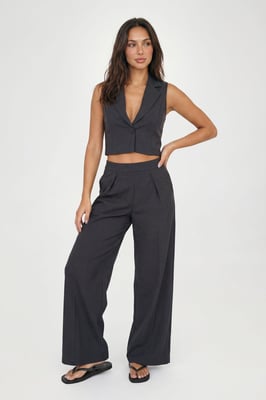 Petite Linen Look Pleat Front Wide Leg Tailored Trousers