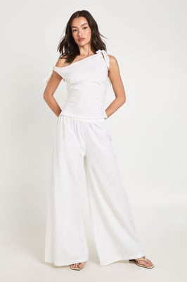 Linen Look Tie Shoulder Top & Extreme Wide Leg Trouser Co-ord