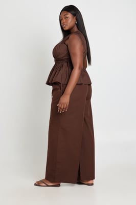 Plus Cotton Poplin Drawstring Wide Leg Trousers