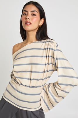Stripe Cinched Waist Off The Shoulder Top