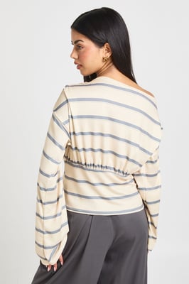Stripe Cinched Waist Off The Shoulder Top