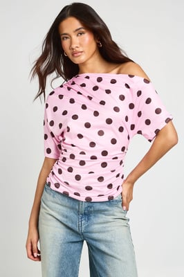 Polka Dot Off The Shoulder Sleeveless T-shirt