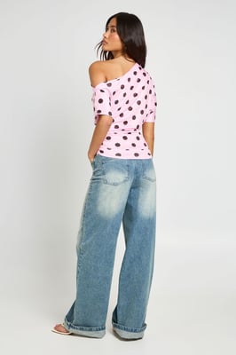 Polka Dot Off The Shoulder Sleeveless T-shirt