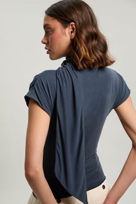 Cowl Neck Tie Detail Jersey Top