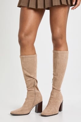 Faux Suede Block Stacked Heel Knee High Boots