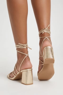 Metallic Strappy Low Block Heels