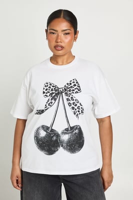 Plus Cherry Leopard Printed T Shirt