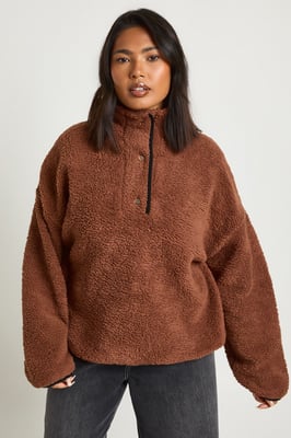 Plus Borg Button Down Sweatshirt