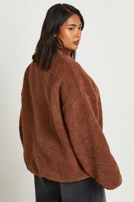 Plus Borg Button Down Sweatshirt