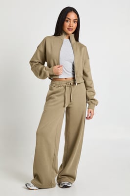 Fitted Funnel Neck Sweatshirt And Straight Leg Jogger Tracksuit