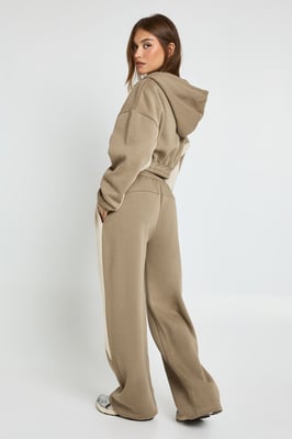 Contrast Panel Zip Through Hoodie Wide Leg Jogger Tracksuit