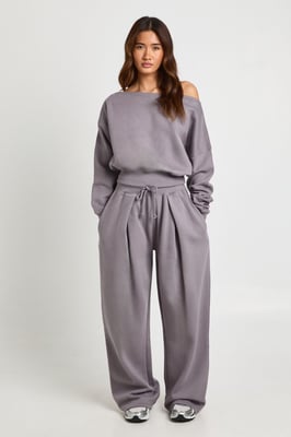 Off Shoulder Sweatshirt And Pleated Jogger Tracksuit