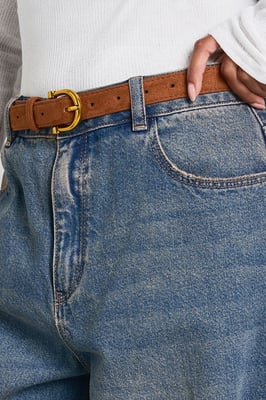 Faux Suede Gold D Buckle Belt