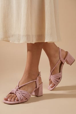 Heidi Faux Suede Flared Block Heel Strappy Sandals