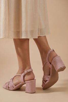 Heidi Faux Suede Flared Block Heel Strappy Sandals