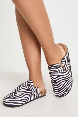 Faux Suede Zebra Buckle Detail Clogs