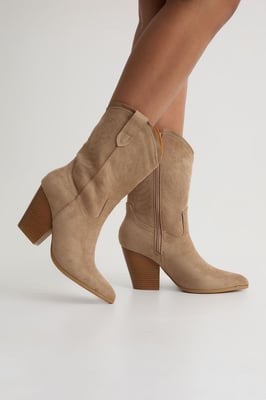 Faux Suede Embroidered Calf High Western Cowboy Boots