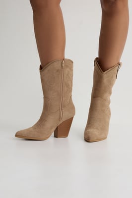 Faux Suede Embroidered Calf High Western Cowboy Boots