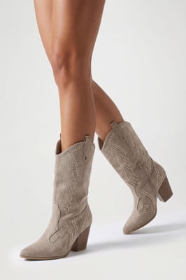 Faux Suede Stud Detail Western Boots