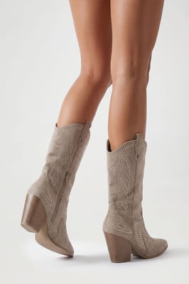 Faux Suede Stud Detail Western Boots