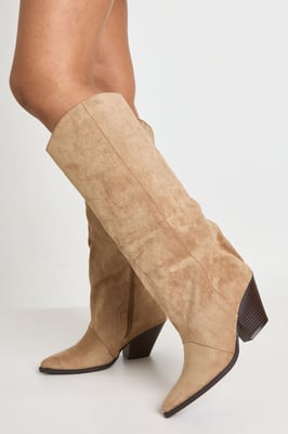 Faux Suede Embroidered Column Western Boots