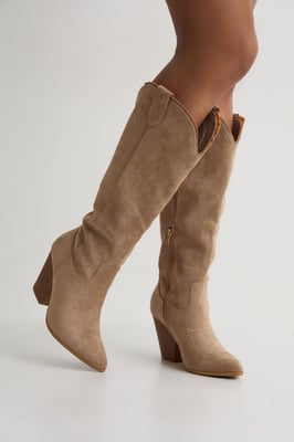 Faux Suede Embroidered Knee High Western Cowboy Boots