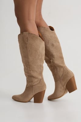 Faux Suede Embroidered Knee High Western Cowboy Boots