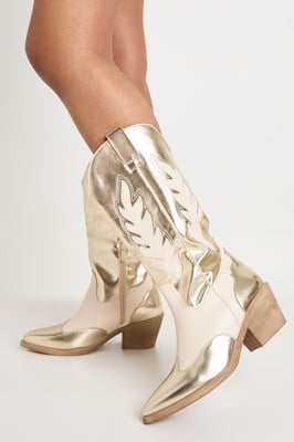 Metallic Cut Out Detail Western Cowboy Boots