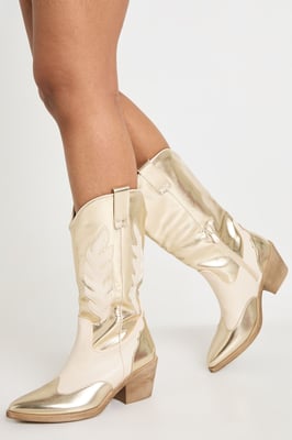 Metallic Cut Out Detail Western Cowboy Boots
