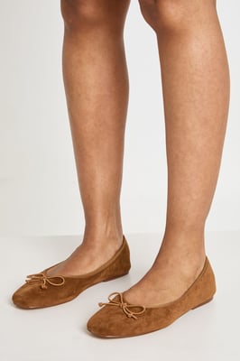Faux Suede Square Toe Ballet Flats