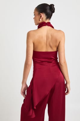 Satin Cowl Neck Asym Hem Top