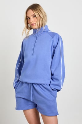 Petite Half Zip Sweatshirt Piping Detail Short Tracksuit