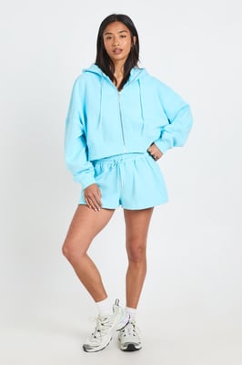Petite Deep Hem 3 Piece Crop Zip Through Short Tracksuit