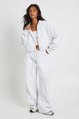 Petite Deep Hem Crop Top 3 Piece Hooded Tracksuit