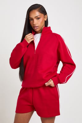 Half Zip Sweatshirt Piping Detail Short Tracksuit