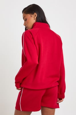 Half Zip Sweatshirt Piping Detail Short Tracksuit