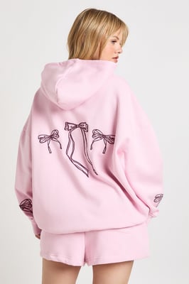 Petite Embroidered Bow Hooded Short Tracksuit