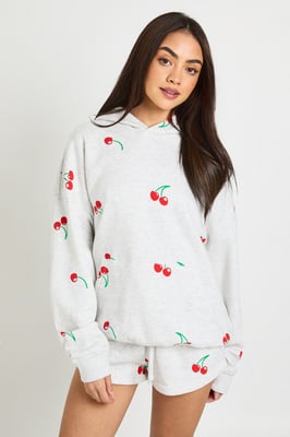 Cherry Print Hooded Short Tracksuit
