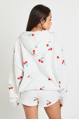 Cherry Print Hooded Short Tracksuit