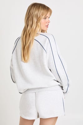 Petite Ath Club Embroidered V Neck Piping Short Tracksuit