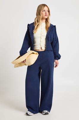 Petite Cinched Waist Zip Through Cropped Hoodie Tracksuit
