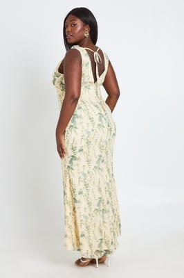 Plus Floral Chiffon Ruffle Detail Maxi Slip Dress