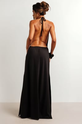 Ruched Neckline Halter Low Back Super Soft Maxi Dress
