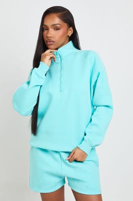 Half Zip Sweatshirt Piping Detail Short Tracksuit