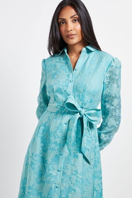 Petite Floral Organza Belted Midi Dress