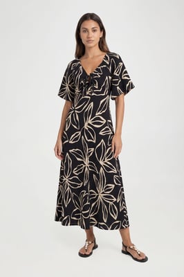 Tall Floral Print Textured Volume Sleeve Midaxi Dress