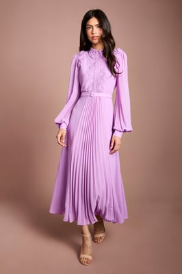 Lace Trim Collared Georgette Shirt Dress