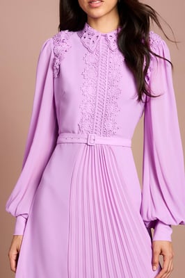 Lace Trim Collared Georgette Shirt Dress