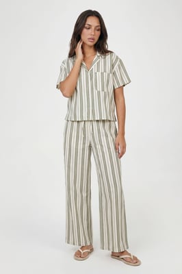 Petite Premium Linen Stripe Short Sleeve Shirt